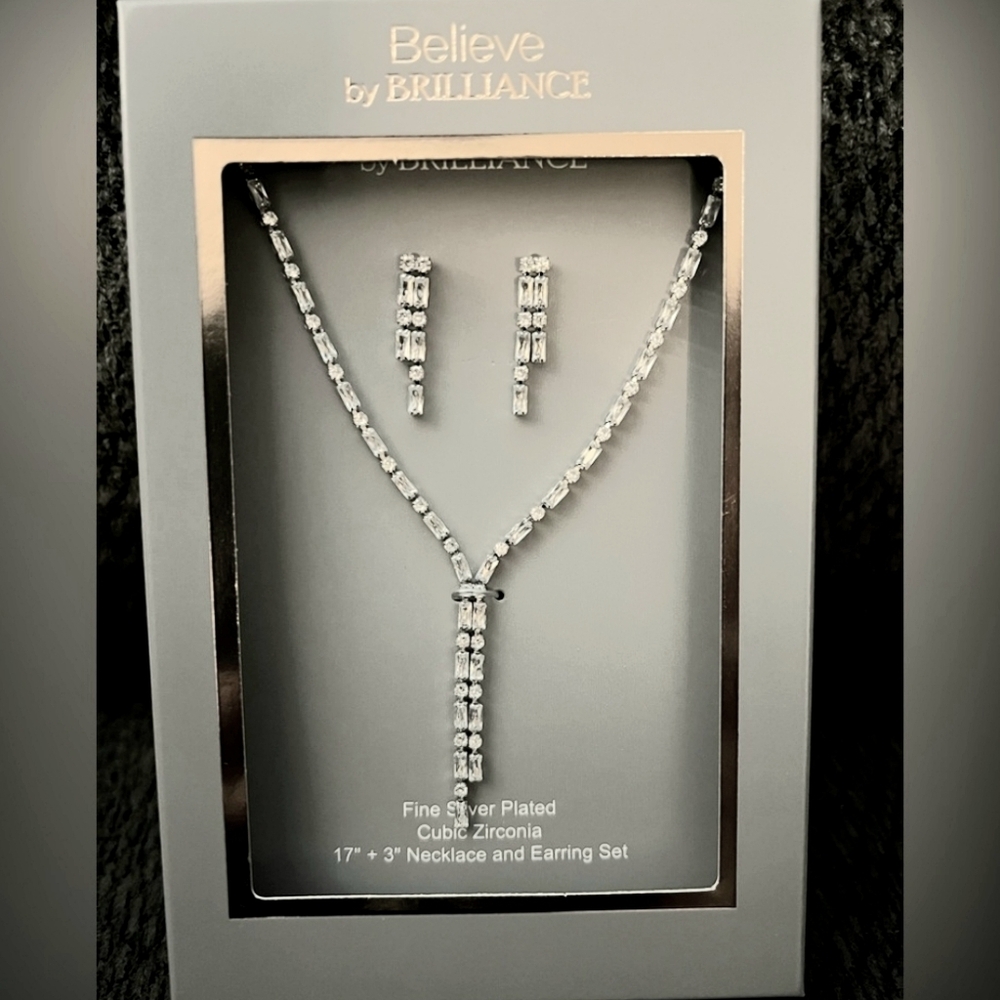 Believe In Brilliance Fine Silver Plated Cubic Zirconia Necklace & Earring Set